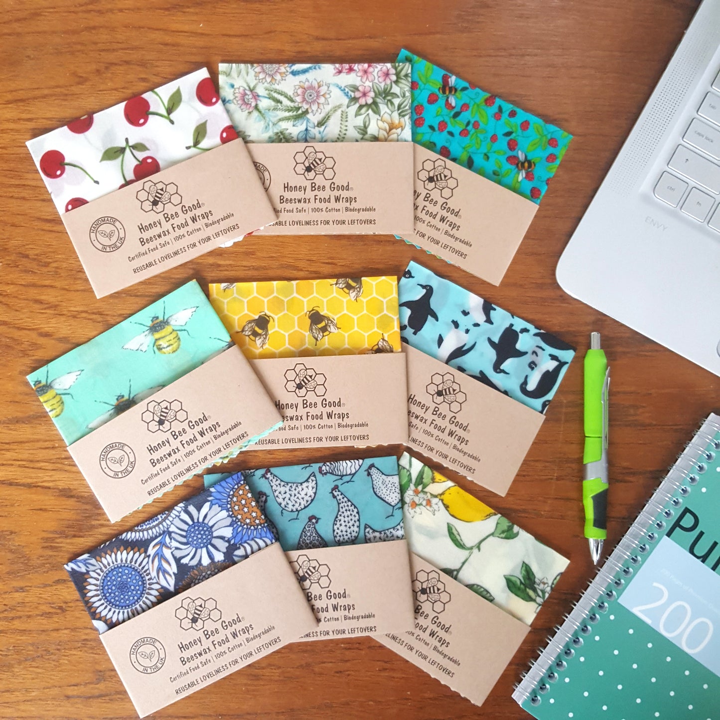 Reusable Beeswax Food Wraps 100% Hand Made in the UK by Honey Bee Good.