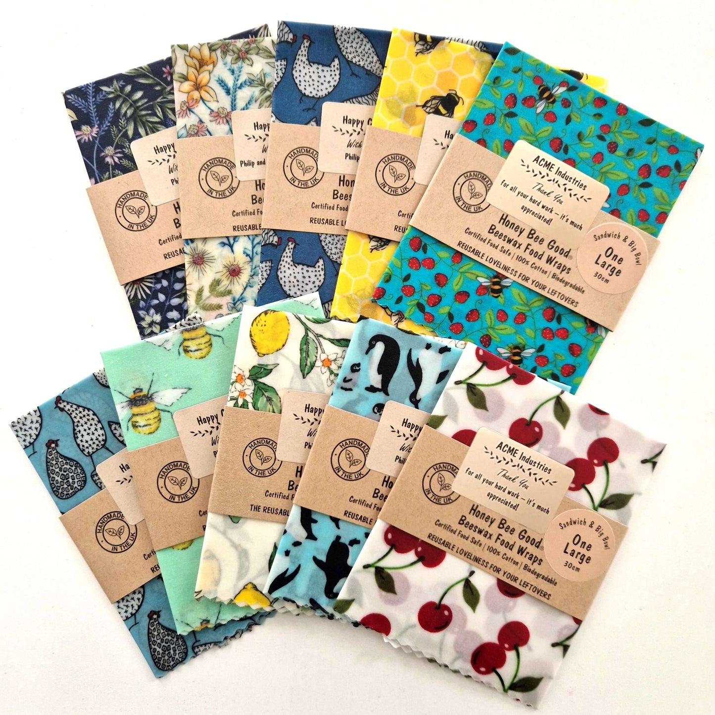 Reusable Beeswax Food Wraps 100% Hand Made in the UK by Honey Bee Good.