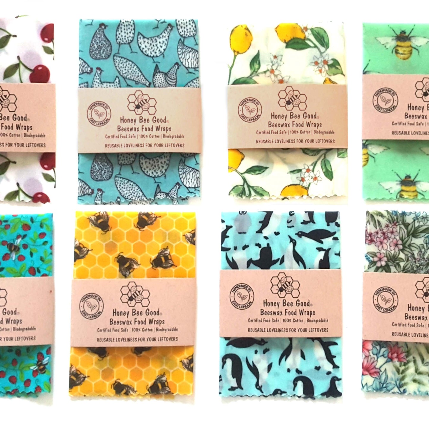 Reusable Beeswax Food Wraps 100% Hand Made in the UK by Honey Bee Good.
