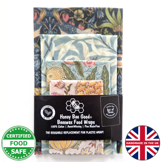 Black Label William Morris Set of 4 (3 + Free) Beeswax Wraps | Strawberry Thief