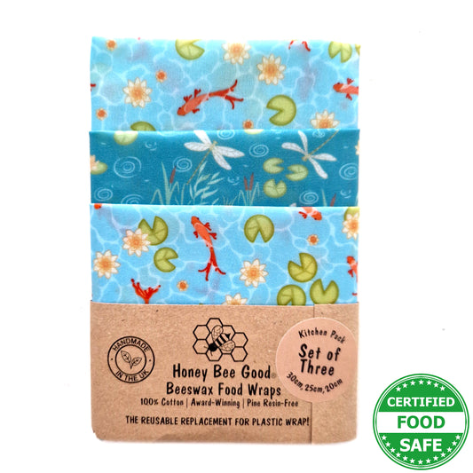Earth Kind British Collection Set of 3 Beeswax Wraps | Koi Pond