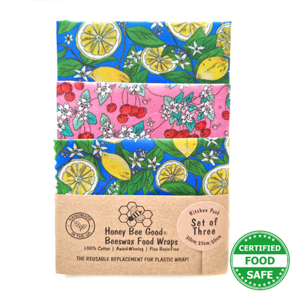 Earth Kind British Collection Set of 3 Beeswax Wraps | Sunny Fruit