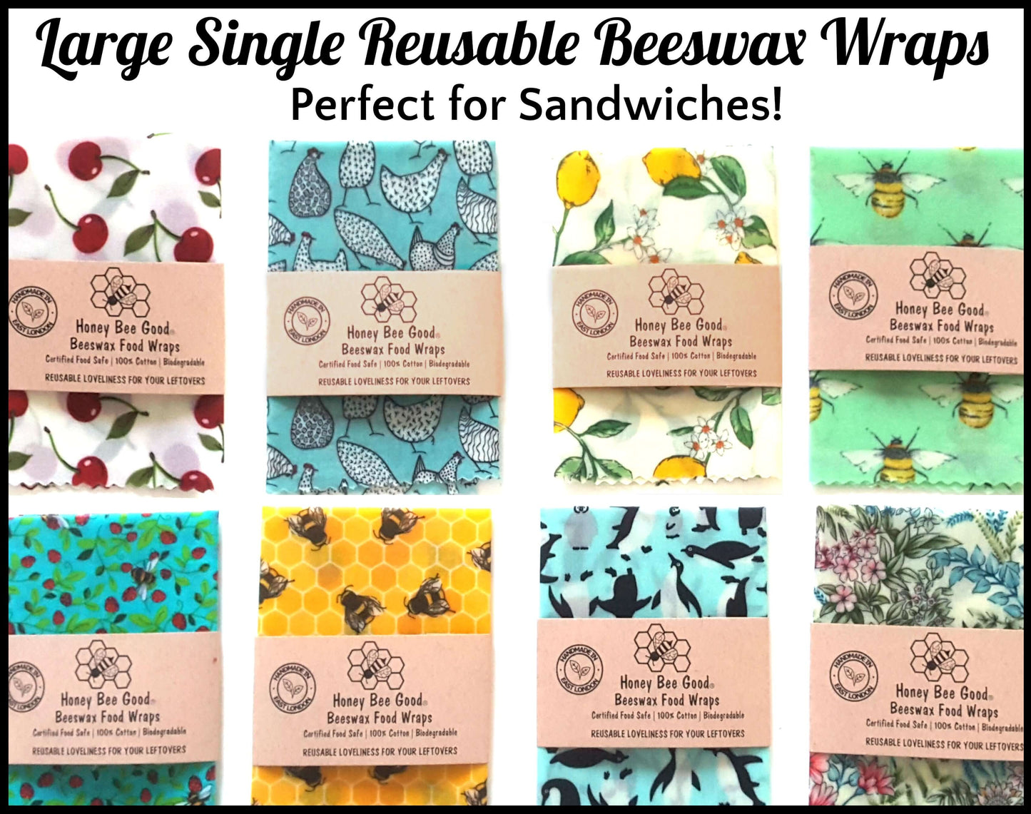 Reusable Beeswax Food Wraps 100% Hand Made in the UK by Honey Bee Good.