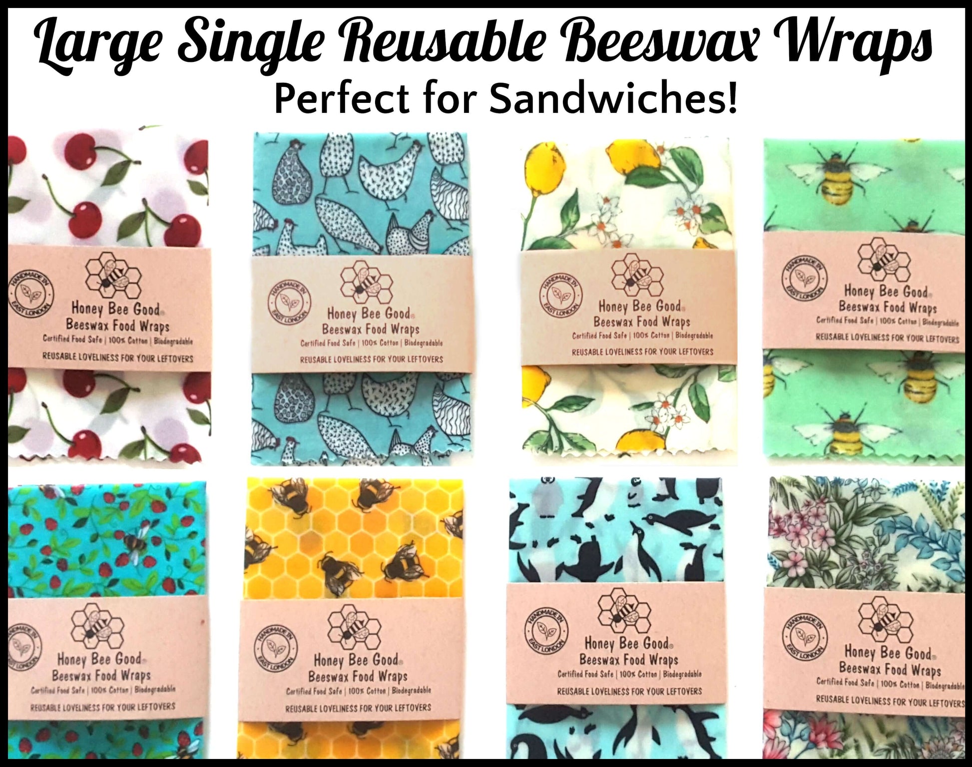 Reusable Beeswax Food Wraps 100% Hand Made in the UK by Honey Bee Good.