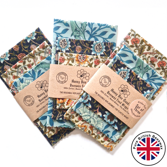 British Beeswax 100% Cotton Set of 3 Beeswax Wraps | William Morris