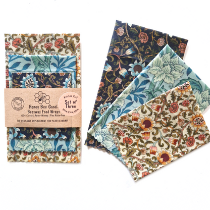 Ensemble 3 pièces en coton biologique et cire d'abeille britannique | William Morris Tom Tit