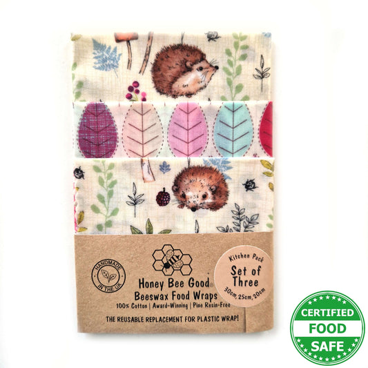 Set of 3 Beeswax Wraps | Hedgehogs