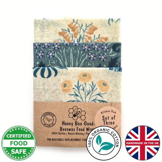 British Beeswax Organic Cotton Set of 3 Beeswax Wraps | William Morris Kelmscott