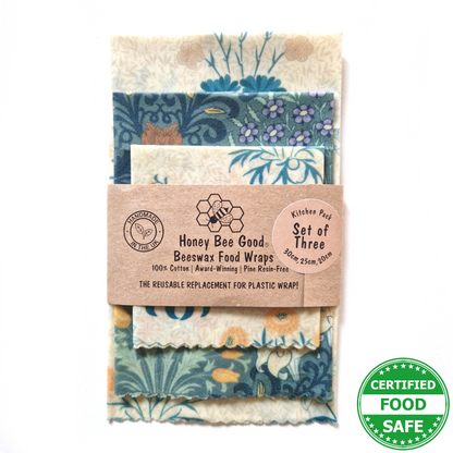 British Beeswax Organic Cotton Set of 3 Beeswax Wraps | William Morris Kelmscott