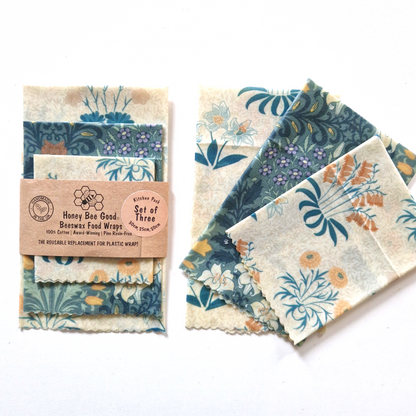 British Beeswax Organic Cotton Set of 3 Beeswax Wraps | William Morris Kelmscott