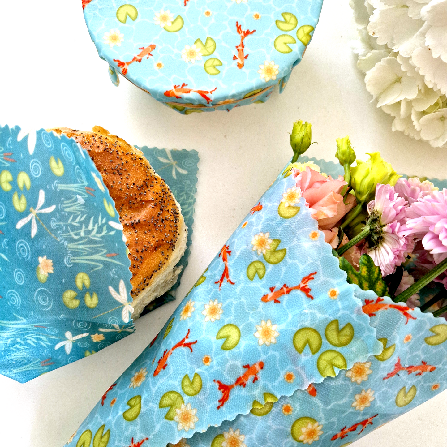 Earth Kind British Collection Set of 3 Beeswax Wraps | Koi Pond