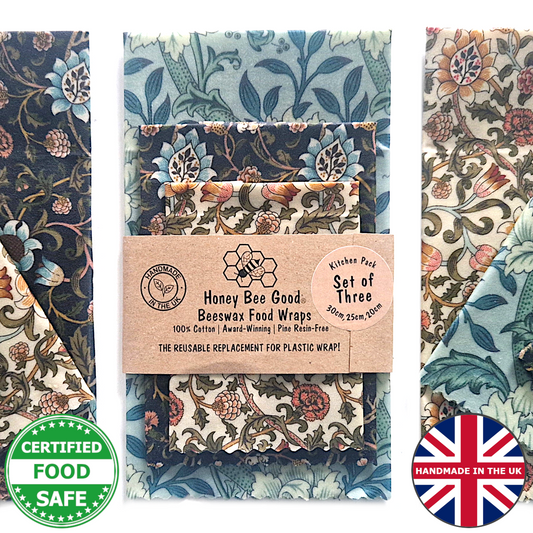 BRITISH BEESWAX Earth Kind Set of 3 Beeswax Wraps | William Morris