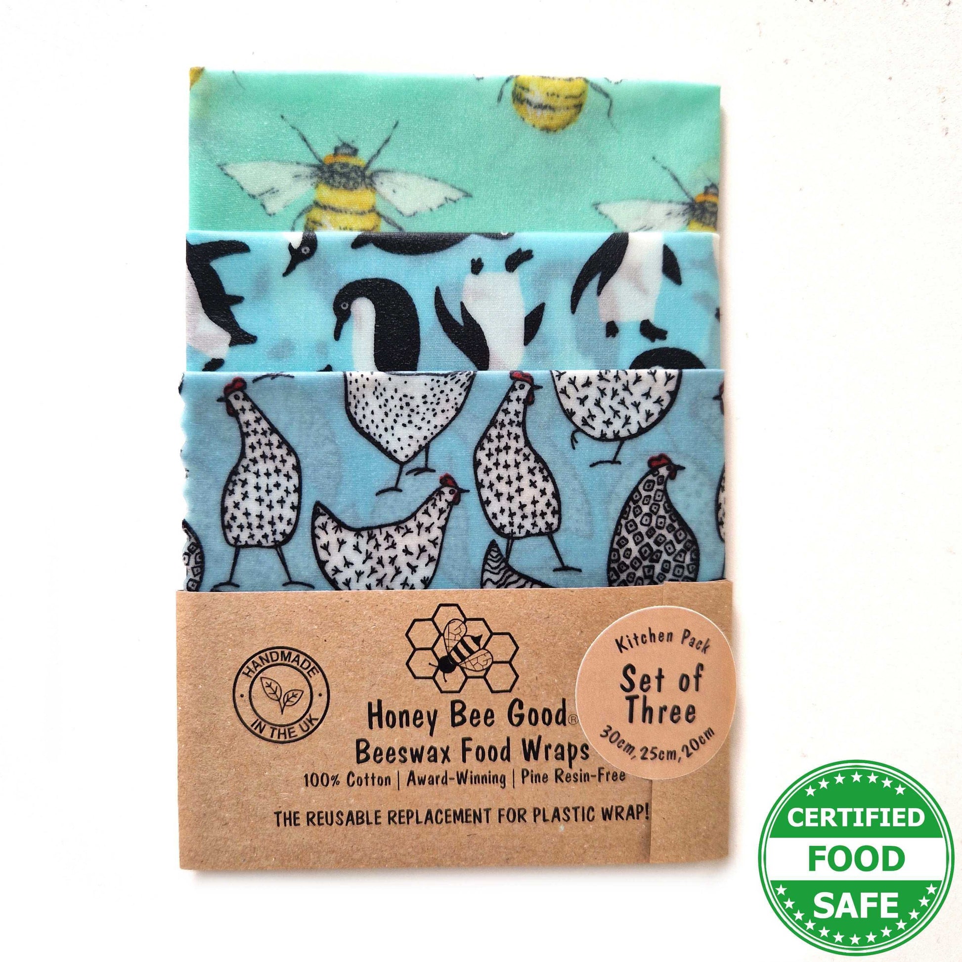 Reusable Beeswax Wraps 100% Hand Made in the UK by Honey Bee Good. Keep food fresh with no plastic.