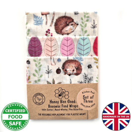 Classic Set of 3 Beeswax Wraps | Hedgehogs