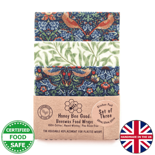 Limited Edition William Morris Set of 3 Beeswax Wraps | Strawberry Thief Willow