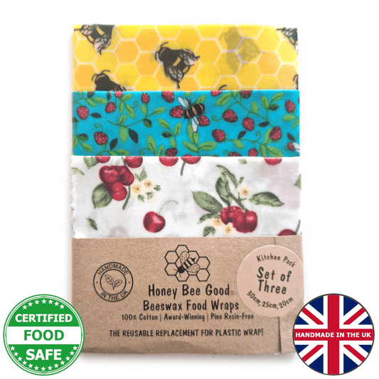 Classic Set of 3 Beeswax Wraps | Bees & Cherries