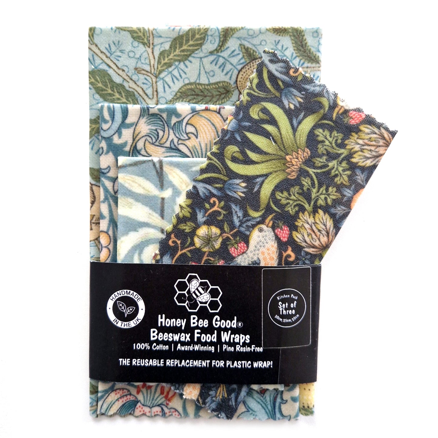 Black Label William Morris Set of 4 (3 + Free) Beeswax Wraps | Pomegranate