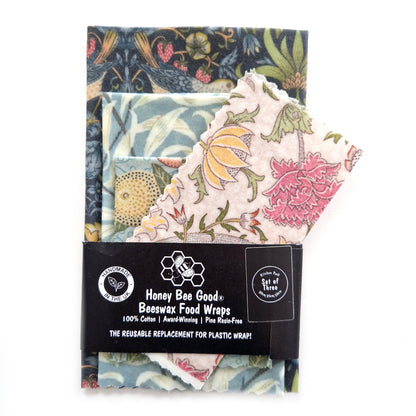 Black Label William Morris Set of 4 (3 + Free) Beeswax Wraps | Strawberry Thief