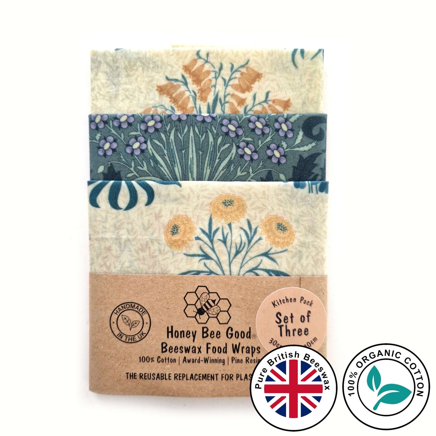 Reusable Beeswax Food Wraps 100% Hand Made in the UK by Honey Bee Good.