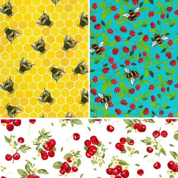 *Set of 3 Handmade Beeswax Wraps | Bees & Cherries